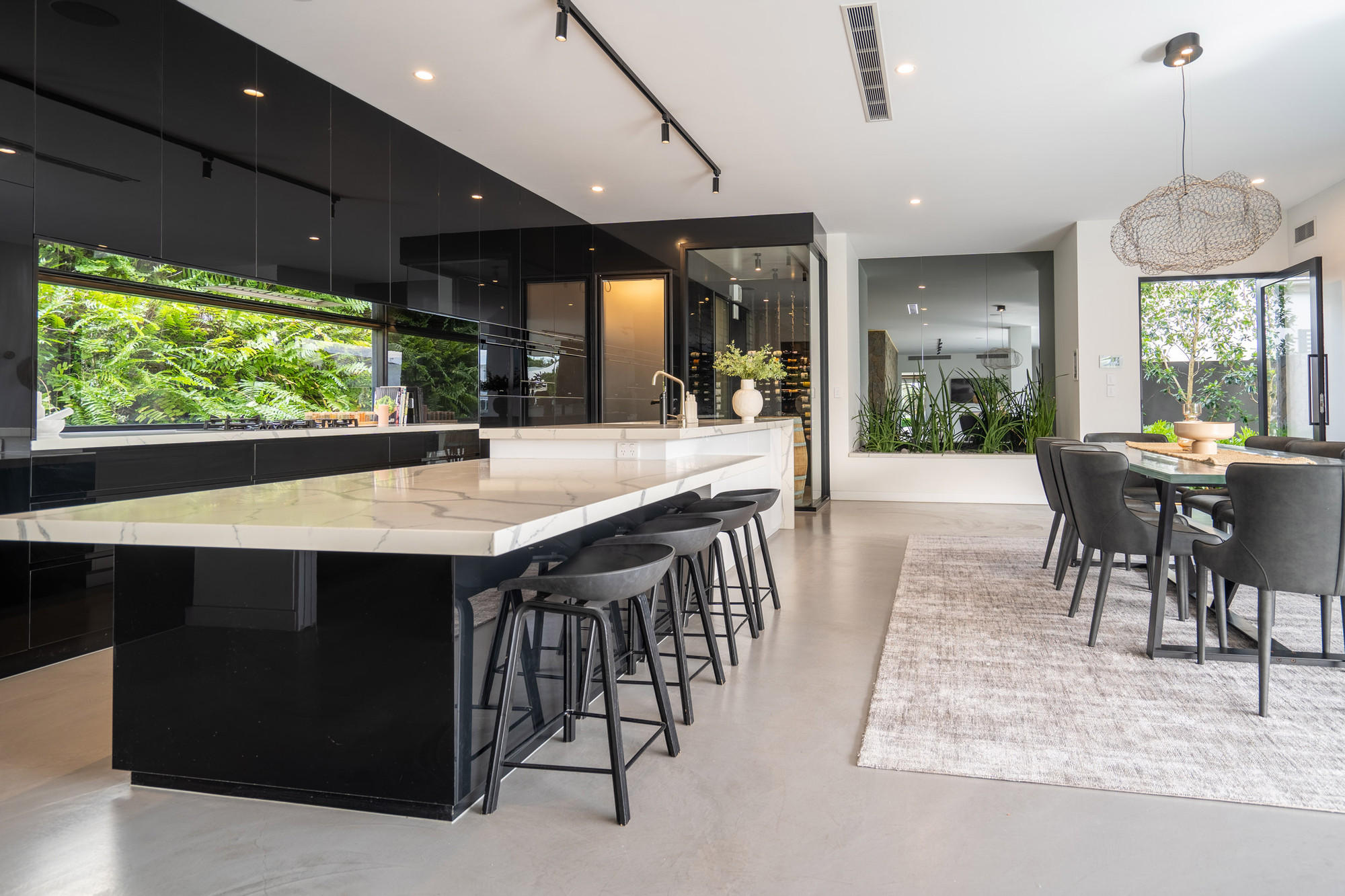 Marble island kitchen and wine cellar